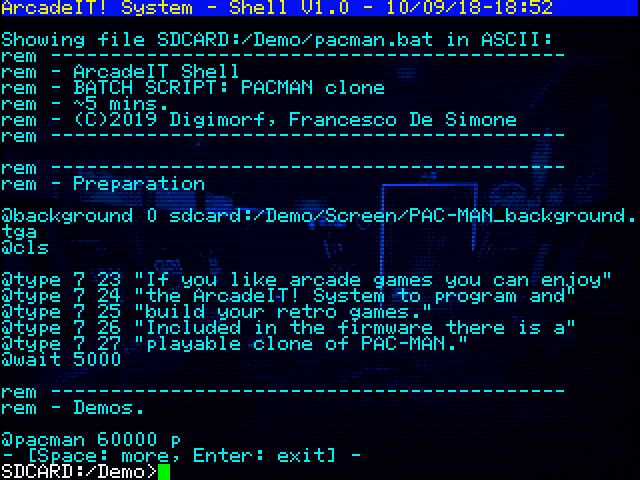 ArcadeIT Command Shell ASCII file inspection