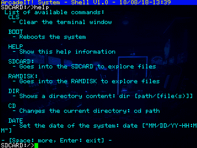 ArcadeIT Command Shell Help command